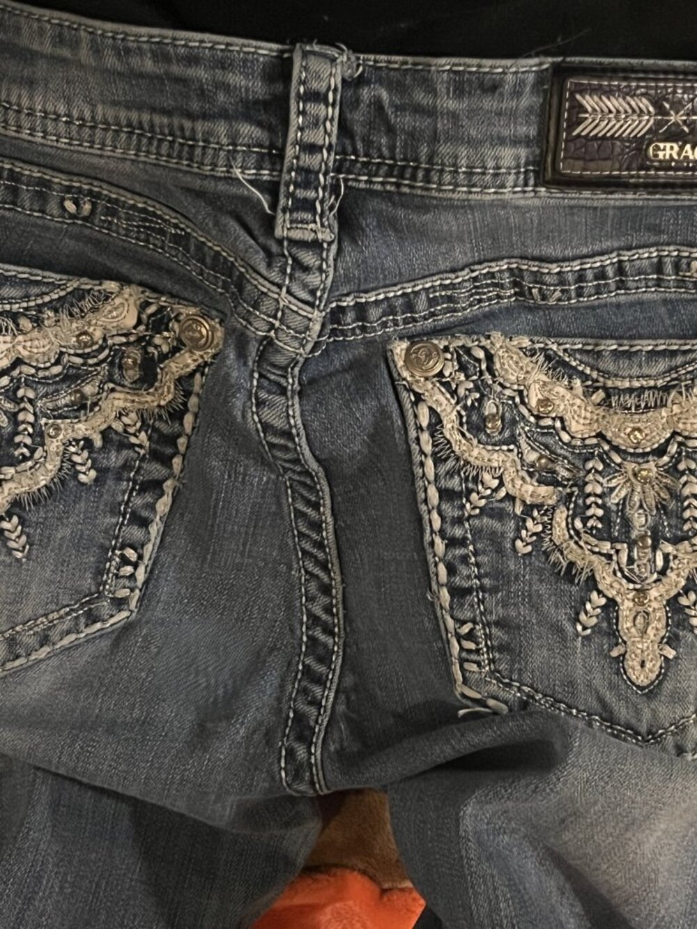 Grace in LA Embellished Bootcut Jeans Western Y2K Rhinestone Denim